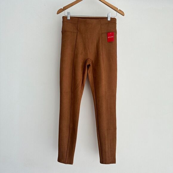 SPANX Faux Suede Leggings Womens Medium High Waist Slimming Pull On Rich Caramel - Picture 4 of 12